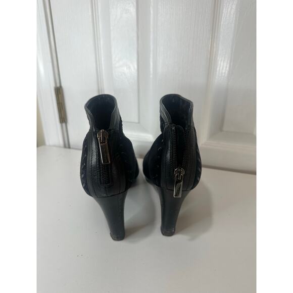 Aquatalia by Marvin K Black Suede Leather Whipstitch High Heel Booties Sz 10 - Picture 5 of 8